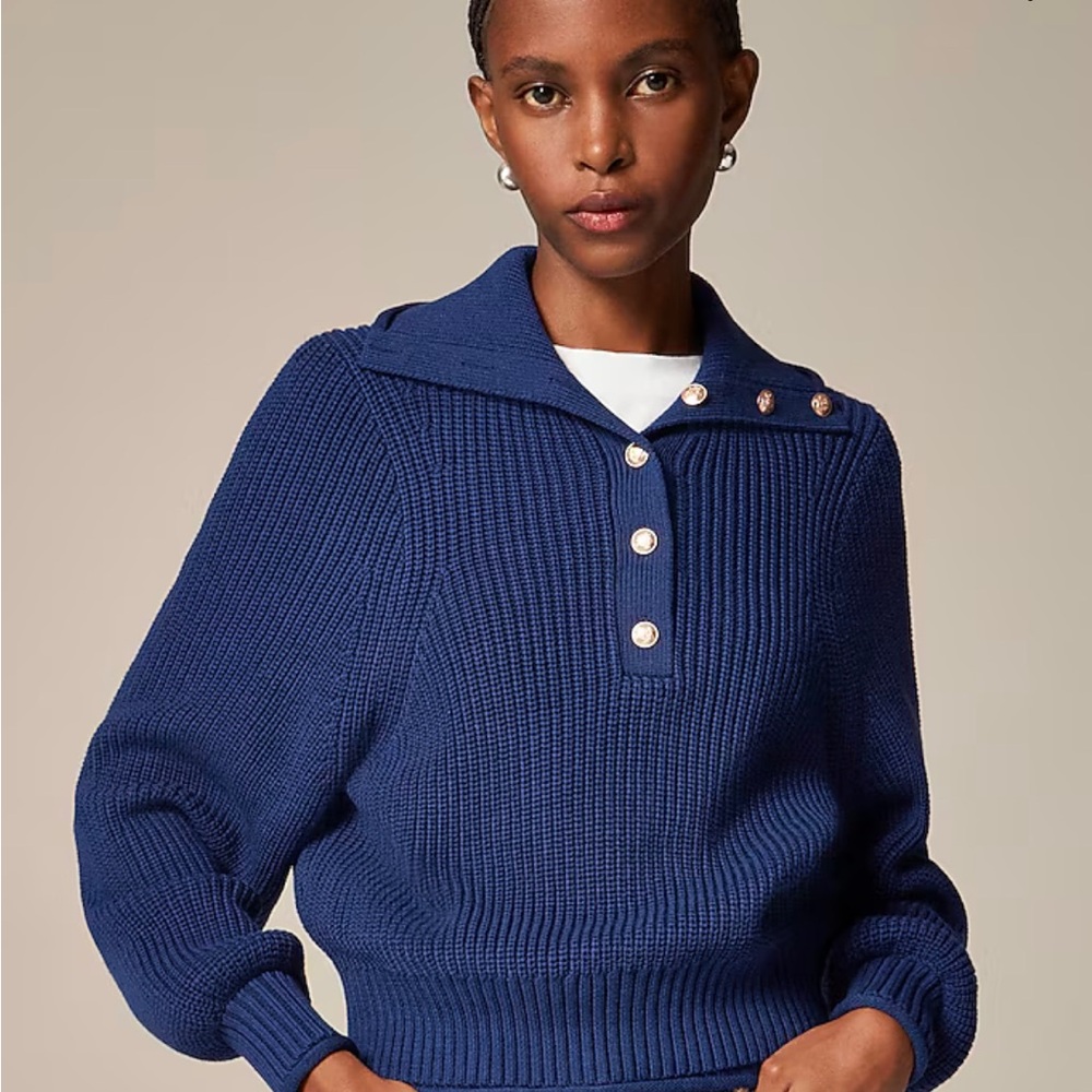 J.Crew Ribbed Cotton Button-Collar Sweater - size M